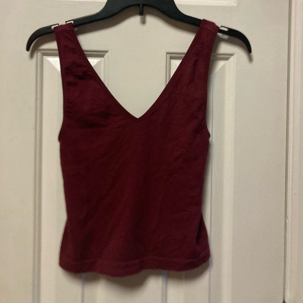 Large Burgundy V-neck Cropped Shirt